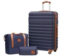 COOLIFE Set Valigie, Valigia Trolley Set di 3 Pezzi Valige rigide per Viaggiare con TSA Serratura 1 borsa da viaggio e 1 trousse da toilette, Albicocca/Blu Navy, Set di valigie 3pzs (28")