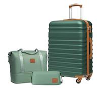 COOLIFE Set Valigie, Valigia Trolley Set di 3 Pezzi Valige rigide per Viaggiare con TSA Serratura 1 borsa da viaggio e 1 trousse da toilette, Albicocca/Verde Scuro, Set di valigie 3pzs (24")