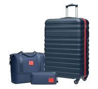 COOLIFE Set Valigie, Valigia Trolley Set di 3 Pezzi Valige rigide per Viaggiare con TSA Serratura 1 borsa da viaggio e 1 trousse da toilette, Blu Navy/Rosso, Set di valigie 3pzs (28")