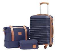 COOLIFE Set Valigie, Valigia Trolley Set di 3 Pezzi Valige rigide per Viaggiare con TSA Serratura 1 borsa da viaggio e 1 trousse da toilette, Albicocca/Blu Navy, Set di valigie 3pzs (20")
