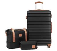 COOLIFE Set Valigie, Valigia Trolley Set di 3 Pezzi Valige rigide per Viaggiare con TSA Serratura 1 borsa da viaggio e 1 trousse da toilette, Albicocca/Nero, Set di valigie 3pzs (28")