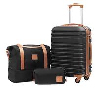 COOLIFE Set Valigie, Valigia Trolley Set di 3 Pezzi Valige rigide per Viaggiare con TSA Serratura 1 borsa da viaggio e 1 trousse da toilette, Albicocca/Nero, Set di valigie 3pzs (20")