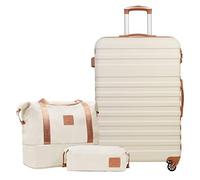 COOLIFE Set Valigie, Valigia Trolley Set di 3 Pezzi Valige rigide per Viaggiare con TSA Serratura 1 borsa da viaggio e 1 trousse da toilette, Albicocca/Bianco, Set di valigie 3pzs (28")