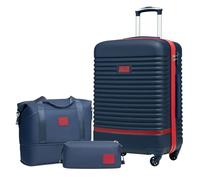 COOLIFE valigia trolley valigia da viaggio in ABS rigido trolley 4 ruote lucchetto TSA La valigia contiene 1 borsa da viaggio e 1 beauty case (Blu/Rosso, Set di 3 valigie medie)
