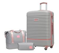 COOLIFE valigia trolley valigia da viaggio in ABS rigido trolley 4 ruote lucchetto TSA La valigia contiene 1 borsa da viaggio e 1 beauty case (Grigio/Rosa, Set di 3 valigie grandi)