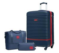 COOLIFE valigia trolley valigia da viaggio in ABS rigido trolley 4 ruote lucchetto TSA La valigia contiene 1 borsa da viaggio e 1 beauty case (Blu/Rosso, Set di 3 valigie grandi)