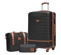 COOLIFE valigia trolley valigia da viaggio in ABS rigido trolley 4 ruote lucchetto TSA La valigia contiene 1 borsa da viaggio e 1 beauty case (Nero/Marrone, Set di 3 valigie grandi)