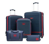 COOLIFE valigia trolley valigia da viaggio in ABS rigido trolley 4 ruote lucchetto TSA La valigia contiene 1 borsa da viaggio e 1 beauty case (Blu/Rosso, Set di 5 valigie)
