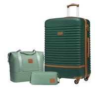COOLIFE valigia trolley valigia da viaggio in ABS rigido trolley 4 ruote lucchetto TSA La valigia contiene 1 borsa da viaggio e 1 beauty case (Verde scuro/Marrone, Set di 3 valigie grandi)