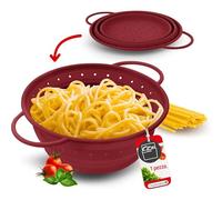 Coolinato Colino in silicone pieghevole 24 cm rosso - scolapasta per pasta, verdure e frutta - colino da cucina lavabile in lavastoviglie, BPA-free e resistente al calore fino a 230 °C - salvaspazio