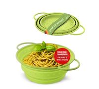 Coolinato - Set di 2 colini silicone pieghevoli 20 e 24 cm verde - Scolapasta da cucina lavabile in lavastoviglie, privo di BPA e resistente al calore fino a 230°C - Setaccio salvaspazio richiudibile