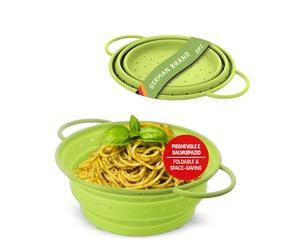 Coolinato - Set di 2 colini silicone pieghevoli 20 e 24 cm verde - Scolapasta da cucina lavabile in lavastoviglie, privo di BPA e resistente al calore fino a 230°C - Setaccio salvaspazio richiudibile