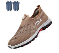 Cooling Comfort Sneaker, Summer Breathable Mesh Slip-On Walking Shoes for Man with Soft Anti-Slip Sole (Khaki,40.5)
