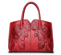 Coolives Borsa a mano con Tracolla da Donna Fiore Classico Sbalzato Borse a Spalla in Pelle PU per Signora Rosso