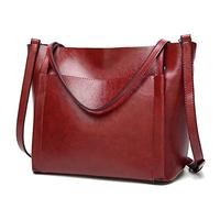 Coolives Borsa Tote con Tracolla da Donna Secchiello Borse a mano a Spalla in Pelle PU per Signora Vino rosso