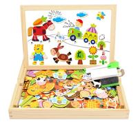 COOLJOY Flyfun Puzzle Magnetico Legno, Giocattolo di Legno con Lavagna Double Face, Apprendimento Educativo Puzzle Bambini 3 Anni 4 Anni 5 Anni Quasi 100 Pezzi Può Attaccare sul Frigorifero