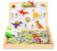 COOLJOY Puzzle Magnetico Legno, Legno Giocattolo Puzzle Double Face Pittura, Dinosaur Jurassic World Puzzle con Lavagna, Educativo Creativi Bambini 3 Anni 4 Anni 5 Anni (Dinosaur)