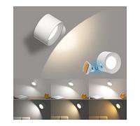 Coollamp Luci da parete a batteria, Applique da parete per interni con 3 Modalità di Colore, 3 livelli di luminosità, Rotazione di 360°, Controllo Tattile, lampada da muro per Lettura 1Pcs
