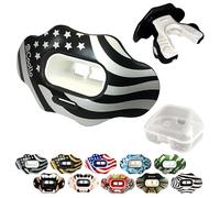COOLLO SPORTS MAXX/Might Football - Paradenti per labbra e sport ad alto impatto, per adulti e ragazzi (cinghia inclusa) (bandiera americana, argento, a due strati), con custodia (adulti 8+))