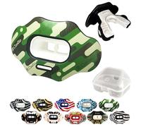 COOLLO SPORTS MAXX/Might Football - Paradenti per labbra e sport ad alto impatto, per adulti e ragazzi (cinghia inclusa) (camo, verde, a due strati), con custodia (adulti 8+))