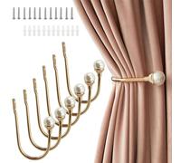 Coolnice 6 Pezzi Ganci Fermatende Decorativi Tenda Ganci Fermatende, a Muro Ganci a U Fermatenda, Perla di Plastica Metallo Supporto, per Soggiorno Camera da Ufficio Sala da Pranzo-Oro