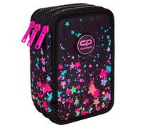 CoolPack Astuccio a 3 scomparti, XXL a 3 scomparti, astuccio a 3 scomparti, astuccio per la scuola, astuccio a 3 ripiani, 44 pezzi, motivo: galassia, stelle, nero, E67589