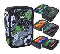 CoolPack Astuccio XXL a 3 scomparti per la scuola, astuccio a 3 scomparti, astuccio per bambini, astuccio da calcio, 44 pezzi, grigio., Astuccio per matite