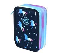 CoolPack Astuccio XXL a 3 scomparti per la scuola, astuccio a 3 scomparti, astuccio per ragazze, ragazzi, astuccio per studenti a 3 piani, blu unicorno, Multicolore., Astuccio per matite