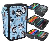 CoolPack Astuccio XXL a 3 scomparti per la scuola, astuccio tripla, astuccio per ragazze, ragazzi, con simpatici animali della foresta, astuccio, 44 pezzi, Blu, Astuccio per matite