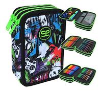 CoolPack P Boo - Astuccio XXL a 3 scomparti, per ragazze, ragazzi, 44 pezzi, Multicolore., Astuccio per matite