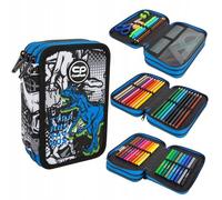 CoolPack Portapenne XXL a 3 scomparti per la scuola, portapenne, astuccio per ragazze, ragazzi, astuccio 44 pezzi, 3 piani, T-REX, dinosauro, Multicolore., Astuccio