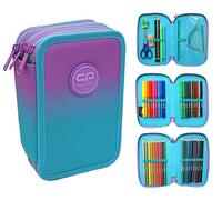 CoolPack XXL Pencil Case 3-Compartment School Pencil Case Triple Pencil Case for One Girl Ombre Violet Pencil Case 44-Piece Filled Student Case 3-Tier, Purple, Pencil case