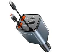 Coolpow Caricatore Auto USB C【69W Ricarica Rapido】Accendisigari USB Retrattile【Compatto & Portatile】Spina Rotabile 180° Accendisigari Auto con Cavo Type-C per iPhone 17 16 15 Pro Max, Galaxy S25 Ultra