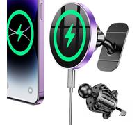 Coolpow Magsafe - Caricatore magnetico da auto per auto 100% stabile, 15 W, supporto magnetico per telefono, accessori per auto, per donne e uomini, caricabatterie wireless da auto per iPhone (viola)