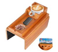 Coolrunner Vassoio per bracciolo del divano, vassoio pieghevole da 33,5 cm, in legno, con portabicchieri rimovibile, vassoio antiscivolo 3 in 1 per divano e organizer per bevande, snack