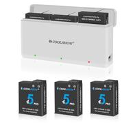 COOLSHOW Osmo Action 5 Pro/4/3 Extreme Batteria 3 Pezzi 2100mAh e Triplo Osmo Action 5 Caricabatteria Scatola di Stoccaggio Batteria Design Compatibile con DJI Osmo Action 5 Pro/4/3