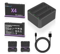 COOLSHOW X4 Batteria 2500mAh 2 Pezzi Compatibile con X4 Batteria con Custodia di Protezione Batteria e Triplo Caricatore X4 Supporto di Ricarica Rapida PD Compatibile con Insta360 X4