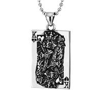 COOLSTEELANDBEYOND Annata Convesso Picche Re Ace Carta Poker Ciondolo, Collana con Pendente con Tribal Tatuaggio Grafico, Acciaio, Due Lati