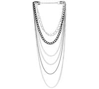 COOLSTEELANDBEYOND Argento Nero Statement Collana Cascata Multi Strati Barbozzale Collegamento Chain Rolo Catena Punk Rock Biker Leggero