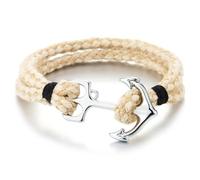 COOLSTEELANDBEYOND Bracciale con Ancora in Corda Naturale da Uomo con Gancio Color Argento - Stile Nautico da Spiaggia e Mare