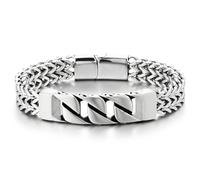 COOLSTEELANDBEYOND Bracciale In Acciaio Inossidabile da Uomo con Catena A Maglie E Cinturino Franco Intrecciato, Stile Biker Robusto