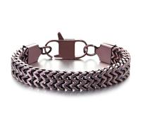 COOLSTEELANDBEYOND Bracciale In Acciaio Marrone Metallizzato da Uomo con Maglie Franco Intrecciate, Stile Biker Moderno Robusto
