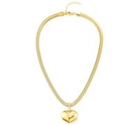 COOLSTEELANDBEYOND Collana con Ciondolo Cuore Dorato per Donna, Catena Serpente Spessa con Charm Bombato, Gioiello Romantico Grintoso