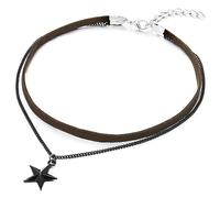 COOLSTEELANDBEYOND Due File Collana Girocollo Choker Marrone da Donna, Ciondolo, Nero Catena e Stella Pentagramma Charm Pendente