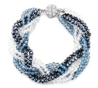 COOLSTEELANDBEYOND Multi-Fila Perline Bracciale, Blu e Chiara Cristallo Perlina Contorto Design, Palla Charms Chiusura