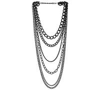COOLSTEELANDBEYOND Nero Statement Collana Cascata Multi Strati Barbozzale Collegamento Chain Rolo Catena Punk Rock Biker Cool
