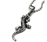 COOLSTEELANDBEYOND Piccolo Ciondolo Lupo, Collana con Pendente da Uomo, Acciaio Inossidabile, Argento e Nero Due Toni, Palla Catena 60CM