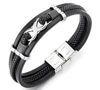 COOLSTEELANDBEYOND Tre File Infinito Amore Eterno Numero 8 Intrecciata Nero Bracciale di Cuoio da Uomo Donna, Braccialetto Pelle