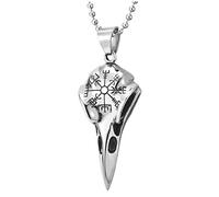 COOLSTEELANDBEYOND Uomo Donna Aquila Uccello Testa Cranio Collana con Pendente con Lettera Antica, Acciaio, Palla Catena 75CM