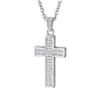COOLSTEELANDBEYOND Zirconi Pavé Croce Ciondolo, Collana con Pendente Croce da Donna Uomo, Acciaio, Regolabile Corde Chaîne